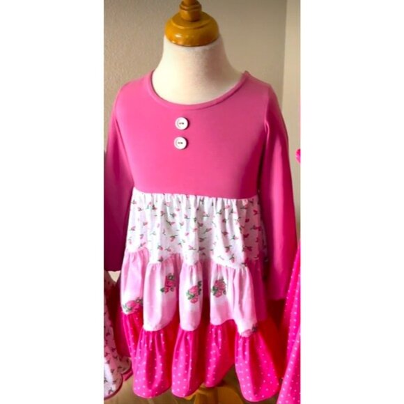 Eleanor Rose Britney Dress Girls Size 3 - 4 Cotton Pink Rose Floral Tiered - Picture 1 of 11